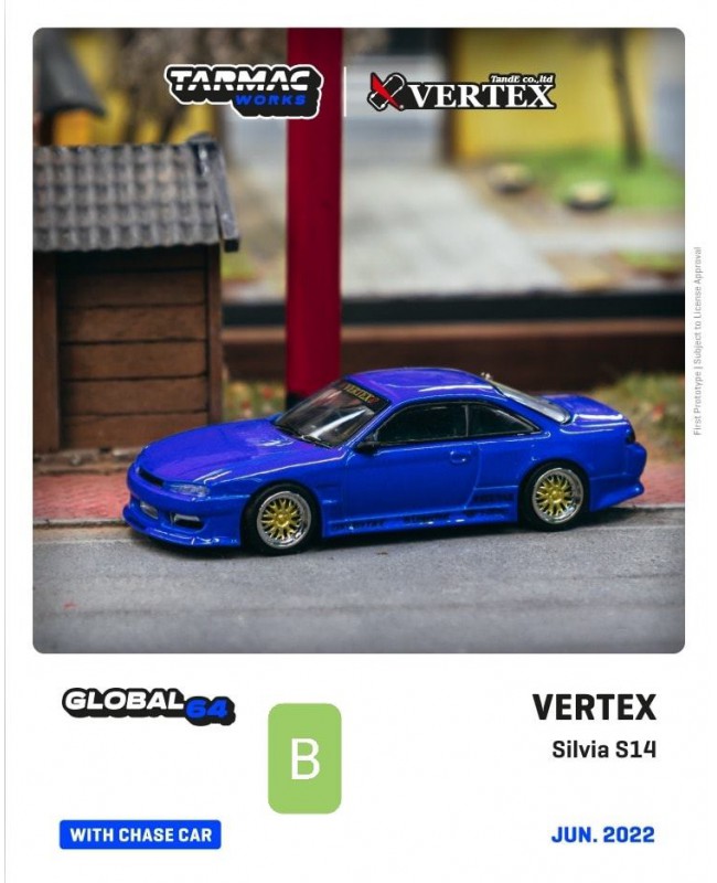 (預訂 Pre-order) Tarmac Works 1/64 (Diecast Model) Vertex Nissan Silvia S14 Blue Metallic T64G-018-BL