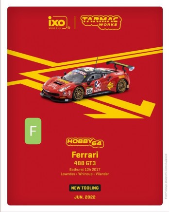 (預訂 Pre-order) Tarmac Works 1/64 (Diecast Model) Ferrari 488 GT3 Bathurst 12 Hour 2017 Lowndes Whincup Vilander T64-072-17BH88