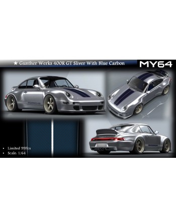 (預訂 Pre-order) MY64 1/64 GW 993 GT Sliver 藍碳條紋，香檳色輪轂 (Resin Model)