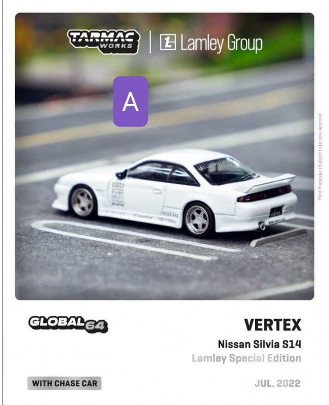 (預訂 Pre-order) Tarmac 1/64 VERTEX Nissan Silvia S14 White Lamley Special Edition (T64G-018-WH) (Diecast Model)