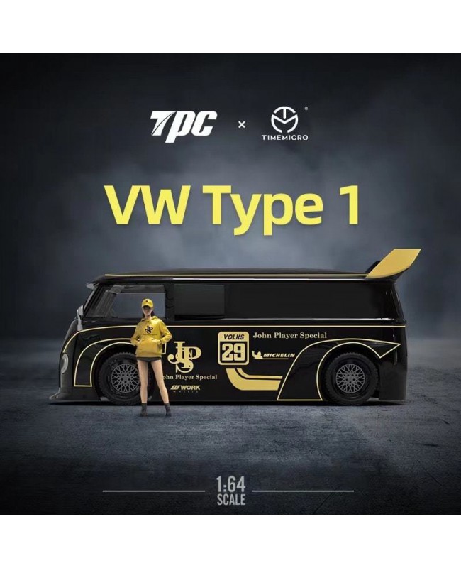 (預訂 Pre-order) TM exclusive: 1:64 VW Type 1, JPS (Diecast Model) 黑金色車+ 女人偶