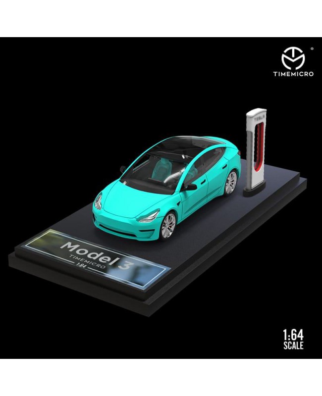 (預訂 Pre-order) TimeMicro 1:64 Tesla Model3 磨砂純色塗裝 (Diecast Model) 磨砂藍配件版