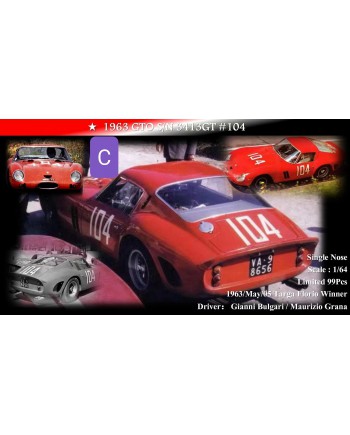 (預訂 Pre-order) MY64 1/64 250GTO (Resin car model) 限量99台 S/N 3413GT紅色104號車
