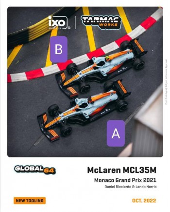 (預訂 Pre-order) Tarmac Works 1/64 McLaren MCL35M, Monaco Grand Prix 2021, Lando Norris (#T64G-F040-LN1) *** Brand New Tooling ***(#4號車) (Diecast car model)