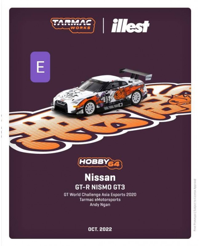 (預訂 Pre-order) Tarmac Works 1/64 Nissan GT-R NISMO GT3, GT World Challenge Asia Esports 2020, Tarmac eMotorsports (#T64-035-ILLEST) *** Official collaboration & Licensed by illest *** (Diecast car model)