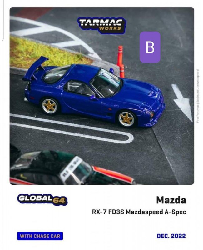 (預訂 Pre-order) Tarmac works 1/64 (Diecast car model) T64G-012-BL  Mazda RX-7 FD3S Mazdaspeed A-Spec Innocent Blue Mica