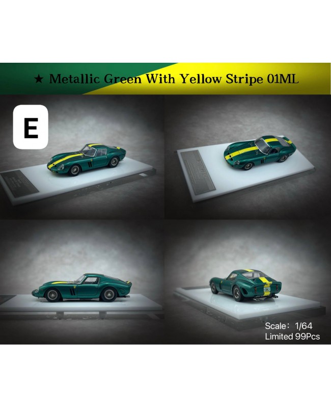 (預訂 Pre-order) MY64 250GTO (Resin car model) 限量99台 ★ Metallic Green With Yellow Stripe 01ML