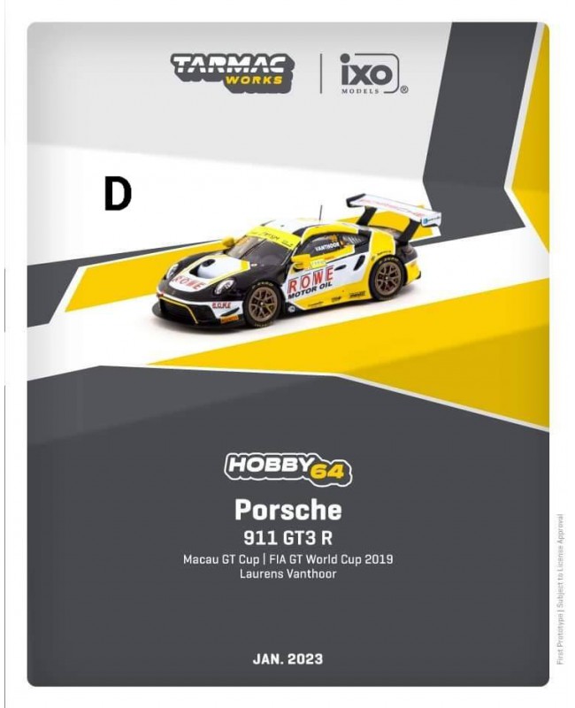 (預訂 Pre-order) Tarmac 1/64 T64-059-19MGP99  Porsche 911 GT3 R  
Macau GT Cup - FIA GT World Cup 2019  Laurens Vanthoor
- Officially licensed by Porsche
- Collaboration model with IXO models   (IXO聯名) (Diecast car model)