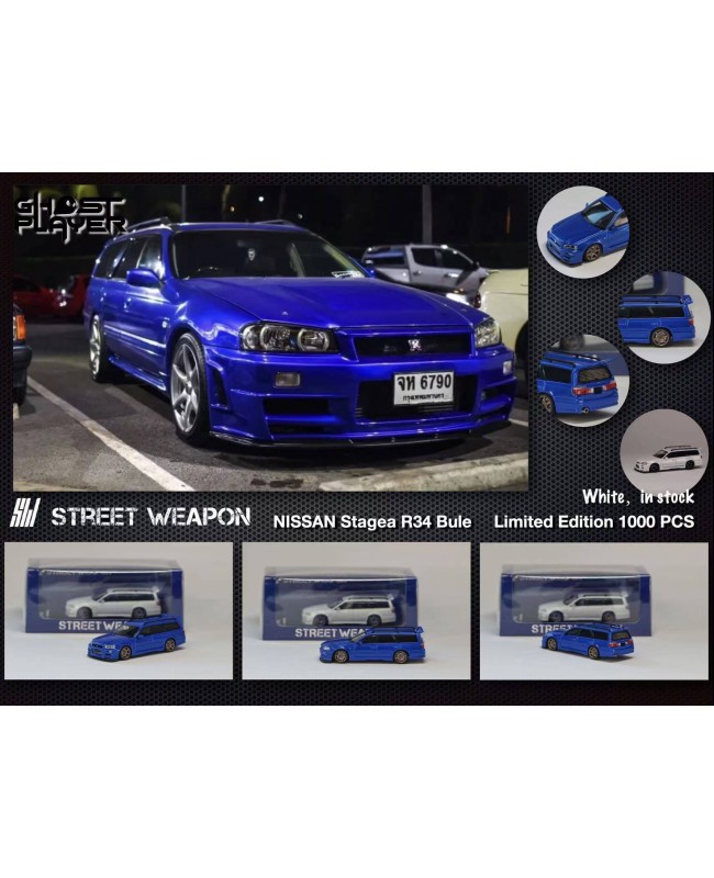 (預訂 Pre-order) Ghost Player X Street Weapon 1:64 NISSAN Stagea R34 (Blue) Limited to 1000pcs (Diecast car model)