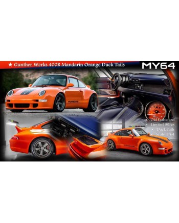 (預訂 Pre-order) MY 1/64 Gunther Werks 911 400R Old Fasioned Mandarin Orange Metallic 金屬橙色配藍碳條紋 (限量99Pcs) (Resin car model)