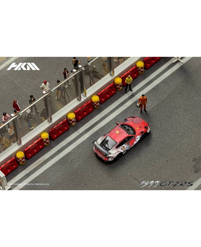 (預訂 Pre-order) HKM 1/64 911 GT2 RS (Diecast car model) China 中國龍藝術塗裝連賽車手人偶(紅衣服)+彩色賽道平臺