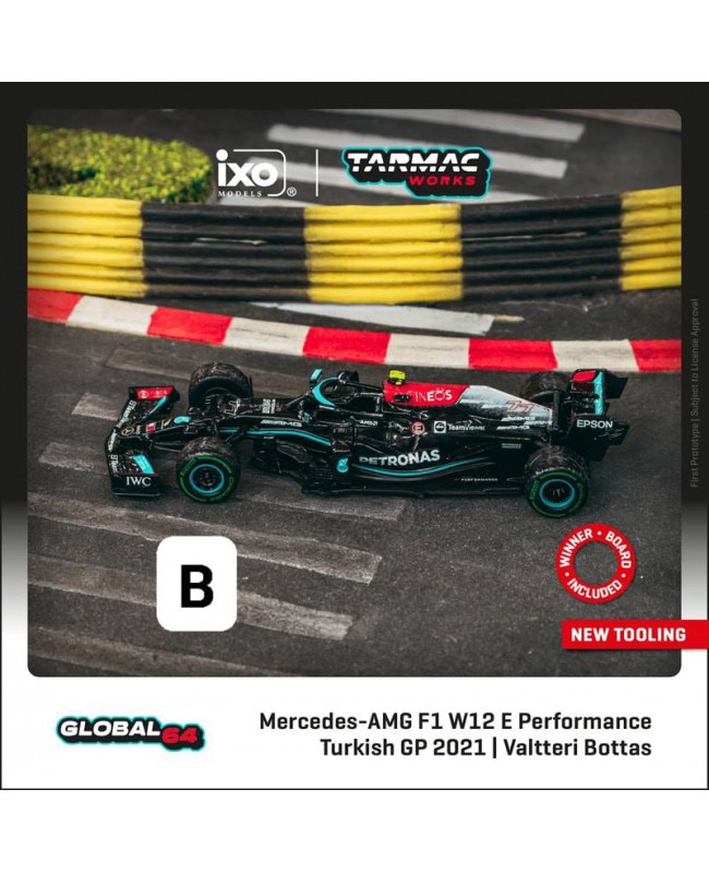 (預訂 Pre-order) TARMAC WORKS 1/64 Mercedes-AMG F1 W12 E Performance, Turkish Grand Prix 2021 Winner, Valtteri Bottas (T64G-F037-VB1) (Diecast car model)