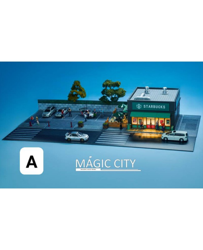 (預訂 Pre-order) Magic City 1/64 場景 (不連圖中人偶,小車) Starbuck 連停車場 (110044)