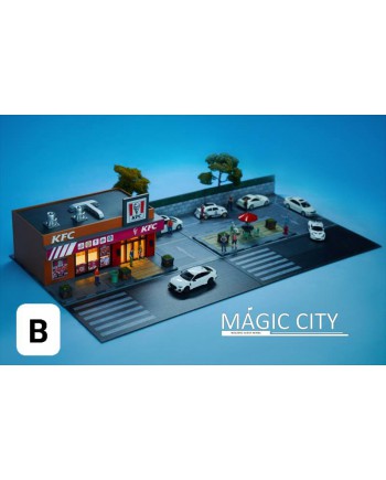(預訂 Pre-order) Magic City 1/64 場景 (不連圖中人偶,小車) KFC 連停車場 (110043)