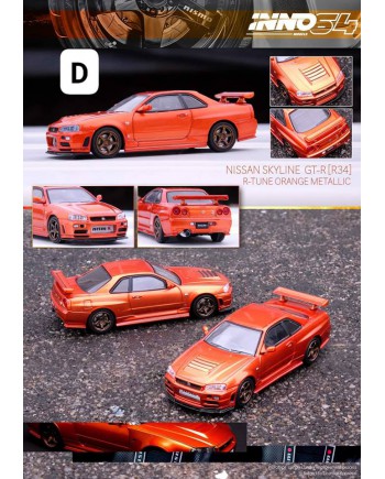 (預訂 Pre-order) INNO64 1/64 IN64-R34RT-ORG NISSAN SKYLINE GT-R (R34) R-Tune Orange Metallic (Diecast car model) 