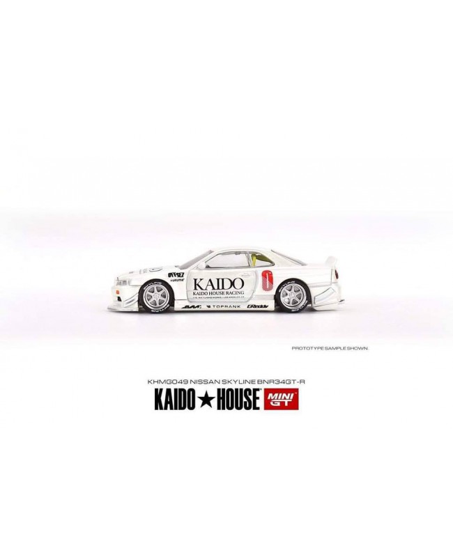 (預訂 Pre-order) MINI GT × KAIDO House KHMG049 Nissan Skyline GT-R R34 Kaido Works V2 白色 (Diecast car model)
