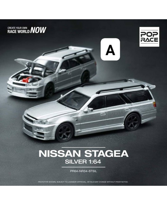 (預訂 Pre-order) Pop Race 1/64 Nissan Stagea Sliver (PR64-NR34-STSIL) (Diecast car model)
