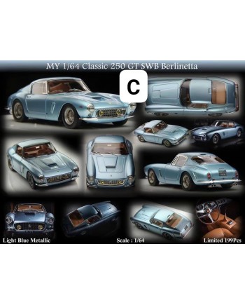 (預訂 Pre-order) MY64 1/64 Classic 250GT SWB Light Blue Metallic 金屬冰藍色塗裝，標準規格帶前後保險桿 (Resin car model) 