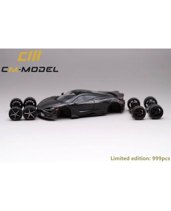 (預訂 Pre-order) CM Model 1:64 Mclaren 765LT (限量999台) 尾翼可上下活動，含可替換輪框 Carbon Black 碳纖黑 (Diecast car model)