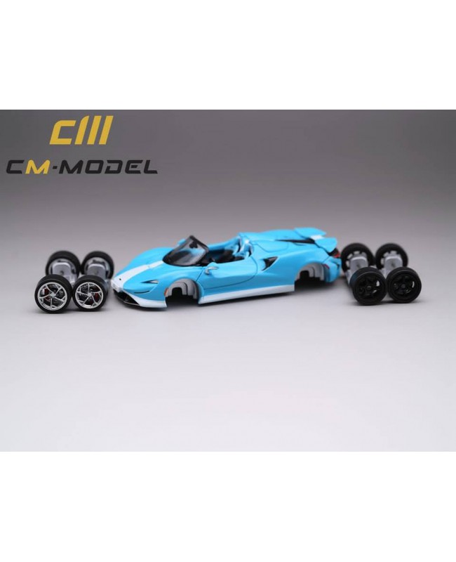 (預訂 Pre-order) CM Model 1:64 Mclaren Elva Windscreen (尾翼可上下活動，含可替換輪框) Sky Blue 天空藍 (Diecast car model)