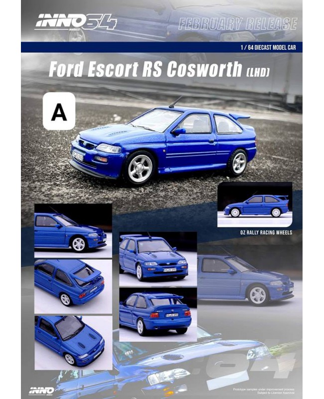 (預訂 Pre-order) INNO64 1/64 IN64-FERS-BLURHD FORD ESCORT RS COSWORTH Metallic Blue RHD (Diecast car model)
