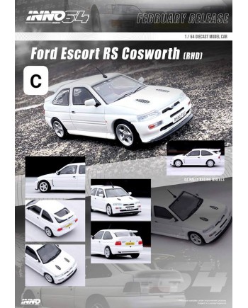 (預訂 Pre-order) INNO64 1/64 IN64-FERS-WHIRHD FORD ESCORT RS COSWORTH White RHD (Diecast car model)