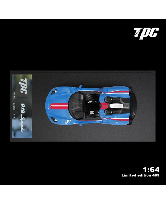 (預訂 Pre-order) TPC 1/64 Porsche 918 Spyder 藍色拉花 (碳纖維車頂) 普通版 (Diecast car model)