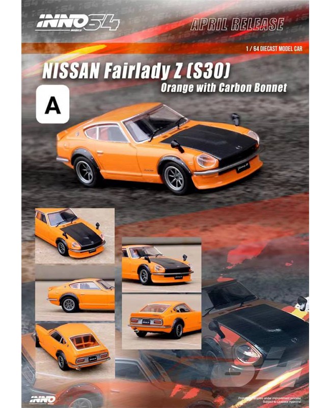 (預訂 Pre-order) Inno64 NISSAN FAIRLADY Z (S30) Orange With Carbon Bonnet IN64-240Z-ORG (Diecast car model)