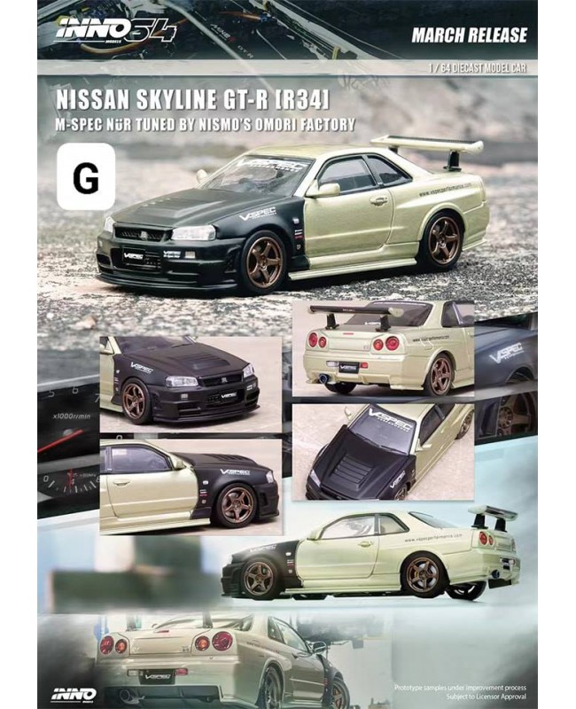 (預訂 Pre-order) Inno64 NISSAN SKYLINE GT-R (R34) M-SPEC NUR Tuned by NISMO OMORI FACTORY IN64-R34MS-NOF (Diecast car model)