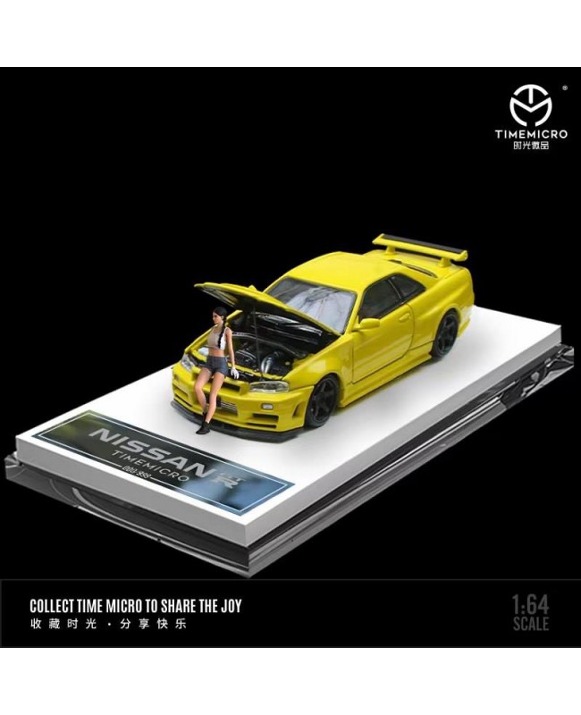 (預訂 Pre-order) TimeMicro 1:64 Nissan Gtr34 開蓋限量版 (Diecast car model) 限量999台 檸檬黃人偶透明亞克力底座版