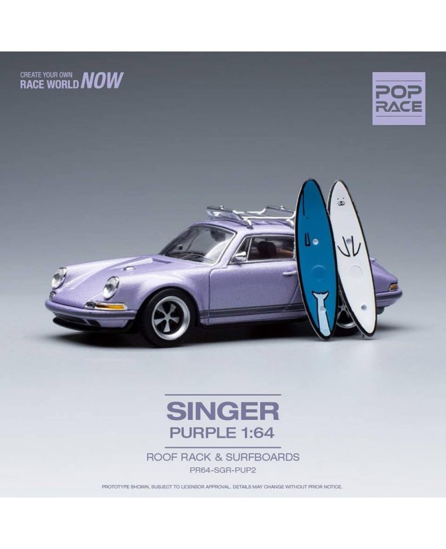 (預訂 Pre-order) Pop Race 1/64 Singer 964 Purple with Roof Rack and 02 Surfboards PR64-SGR-PUP2 (Diecast car model)