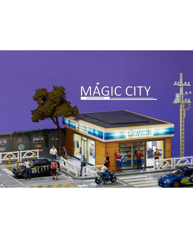 (預訂 Pre-order) Magic City Model 1/64 Japanese Repair Shop 110056/Japanese Subaru car repair shop & LAWSON Lawson supermarket scene.