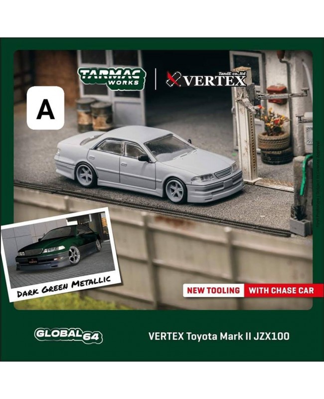 (預訂 Pre-order) TARMAC WORKS 1/64 T64G-024-GR VERTEX Toyota Mark II JZX100 Dark Green Metallic (Diecast car model)