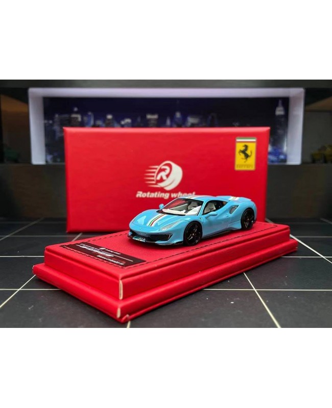 (預訂 Pre-order) Rotating wheel 1/64  Ferrari 488 pista (Resin car model) 限量399台 Baby Blue 硬頂