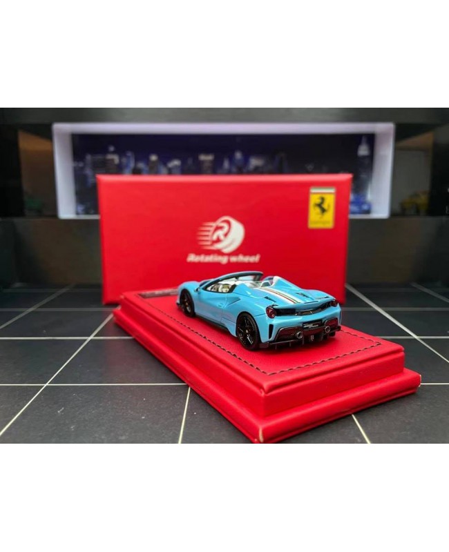 (預訂 Pre-order) Rotating wheel 1/64  Ferrari 488 pista (Resin car model) 限量399台 Baby Blue 敞篷
