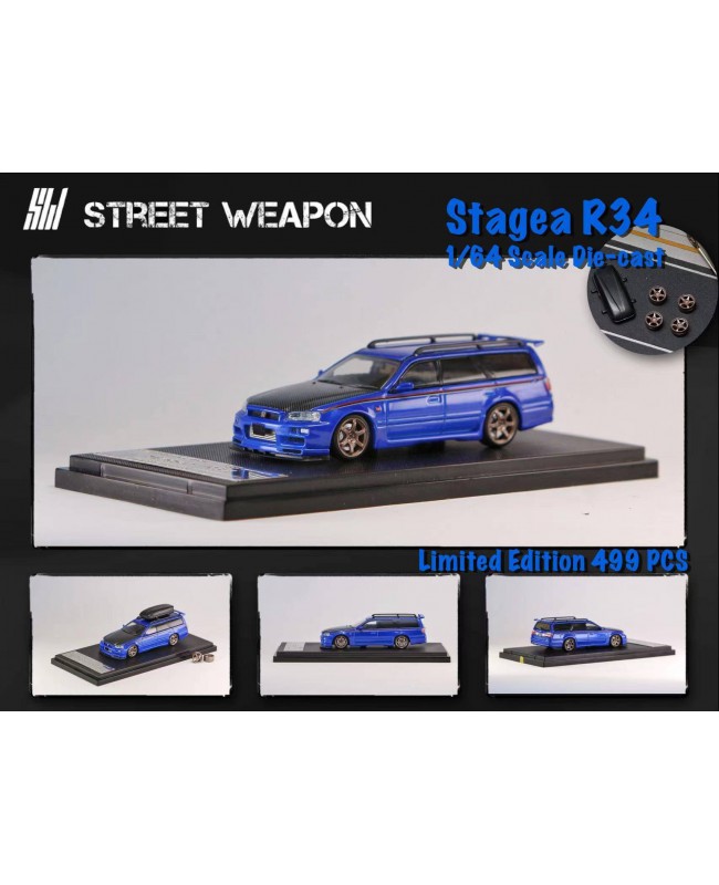 (預訂 Pre-order) Street Weapon 1:64 Nissan Stagea R34 (Diecast car model) 限量499台 藍色碳蓋