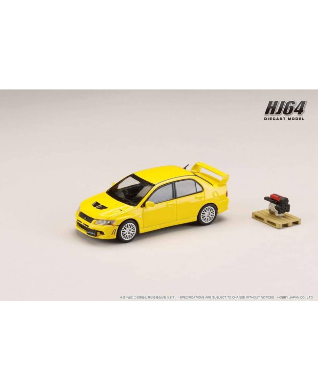 (預訂 Pre-order) HobbyJAPAN 1/64 MITSUBISHI LANCER GSR EVOLUTION 7 with Engine Display Model HJ641054Y   : DANDELION YELLOW (Diecast car model)