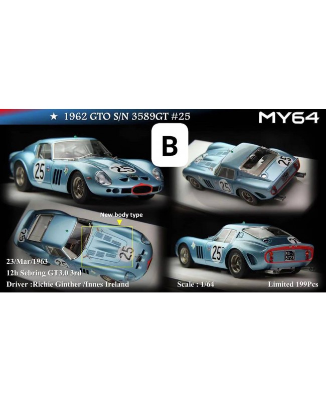 (預訂 Pre-order) MY64 1/64 250 GTO (Resin car model) 限量199台 S/N 3589GT Glacier blue #25