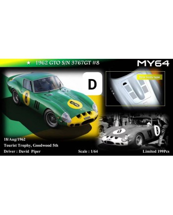 (預訂 Pre-order) MY64 1/64 250 GTO (Resin car model) 限量199台 S/N 3767GT Green yellow head #8