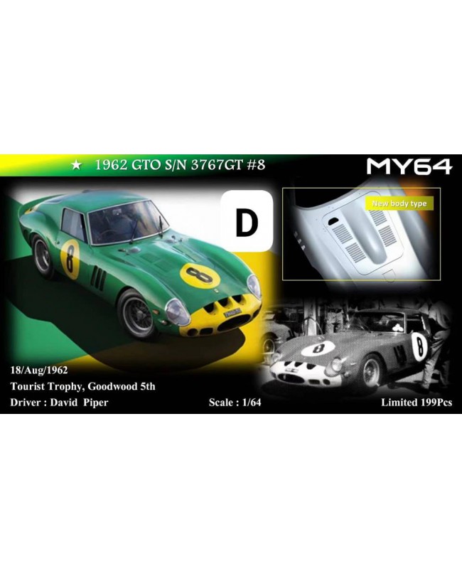 (預訂 Pre-order) MY64 1/64 250 GTO (Resin car model) 限量199台 S/N 3767GT Green yellow head #8