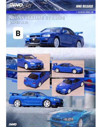 (預訂 Pre-order) INNO64 1/64 NISSAN SKYLINE GT-R (R34) V-Spec II Nur Bayside Blue IN64-R34VS-BLU (Diecast car model)