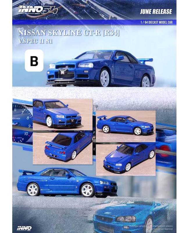 (預訂 Pre-order) INNO64 1/64 NISSAN SKYLINE GT-R (R34) V-Spec II Nur Bayside Blue IN64-R34VS-BLU (Diecast car model)