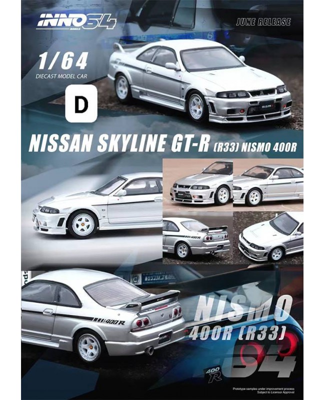(預訂 Pre-order) INNO64 1/64 NISSAN SKYLINE GT-R (R33) NISMO 400R Sonic Silver IN64-400R-SIL (Diecast car model)