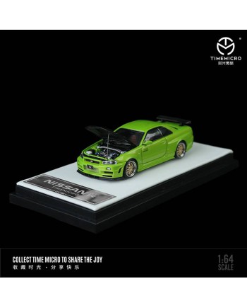 (預訂 Pre-order) TimeMicro 1/64 Nissan GTR R34 (Diecast car model) 蘋果綠碳蓋 普通版