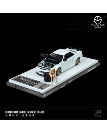 (預訂 Pre-order) TimeMicro 1/64 Nissan GTR R34 (Diecast car model) 白色碳蓋 人偶版