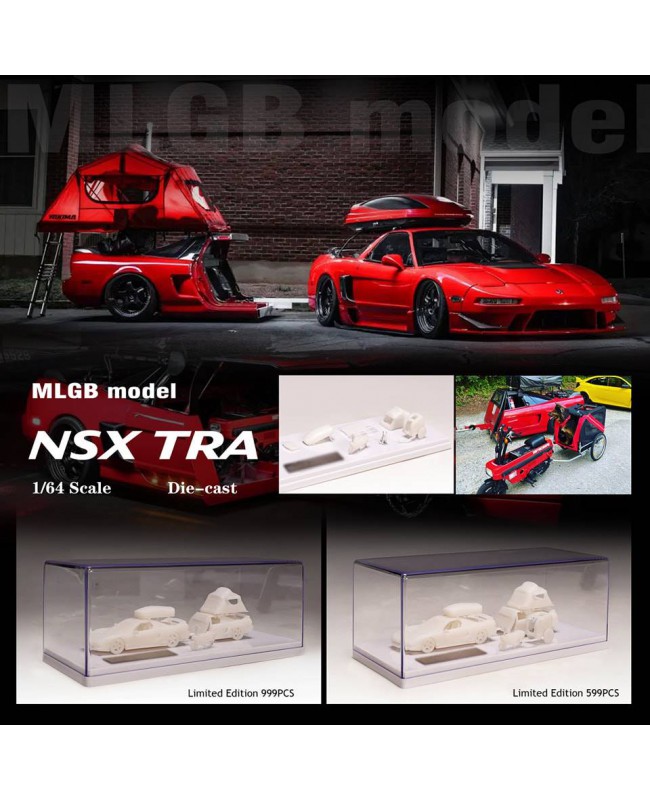 (預訂 Pre-order) MLGB model 1/64 NSXTRA red (Diecast car model) 豪華版 - 在普通版基礎上增加小狗, 小狗2 輪車, 1/43 平臺透明盒包裝 (限量599臺)