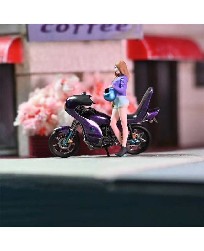 (預訂 Pre-order) EHC Model 1/64 暴走族摩托車+頭盔女孩 Purple