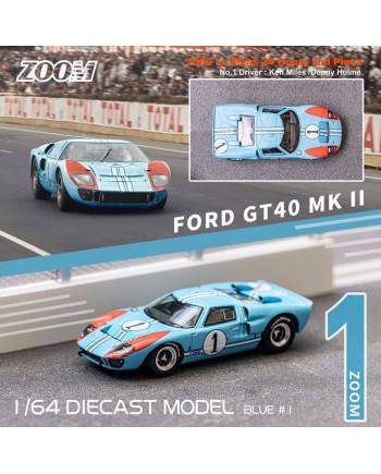 (預訂 Pre-order) Zoom 1:64 Ford GT40 Mk II 2 1966 LeMans (Diecast car model) 藍色1號亞軍