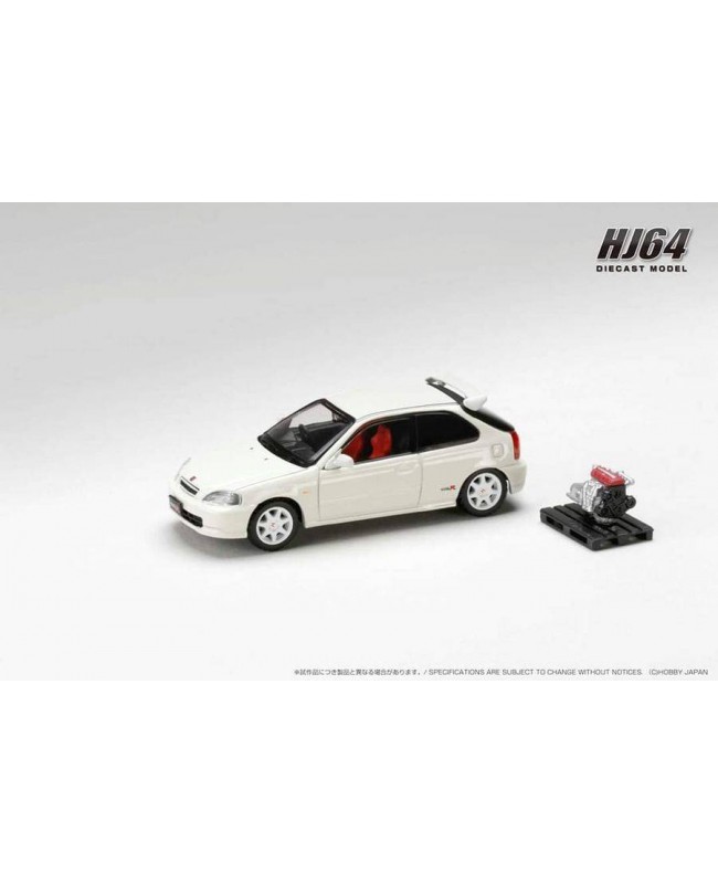 (預訂 Pre-order) HobbyJAPAN 1/64 Honda CIVIC TYPE R (E-EK9) 1997 with Engine Display Model (Diecast car model) HJ643016AW : CHAMPIONSHIP WHITE