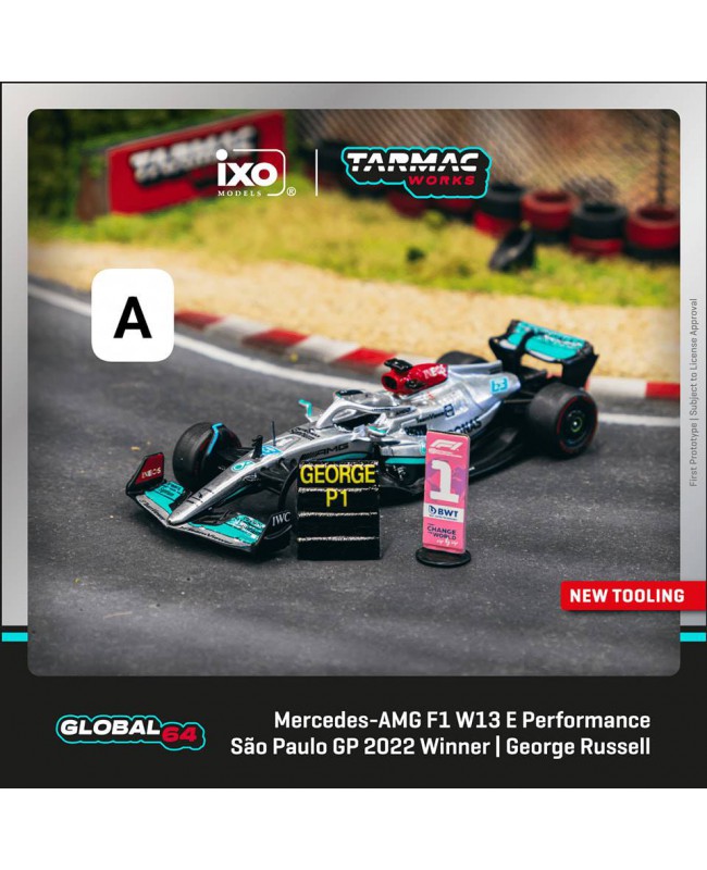 (預訂 Pre-order) Tarmac Works T64G-F044-GR1 1/64 Mercedes-AMG F1 W13 E Performance Sao Paulo Grand Prix 2022 Winner George Russell (Diecast car model)